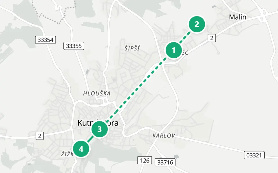 Map of day 3 in Prague: 4 stops in walking order