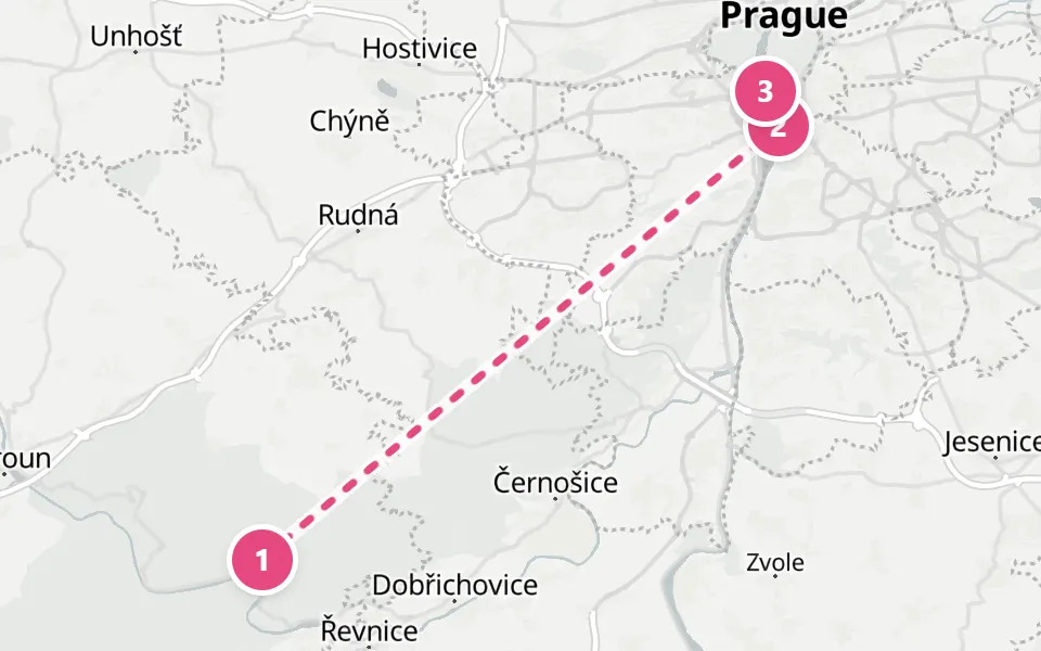 Map of day 4 in Prague: 3 stops in walking order