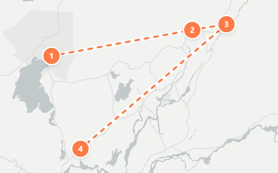 Map of day 2 in Reykjavík: 4 stops in walking order