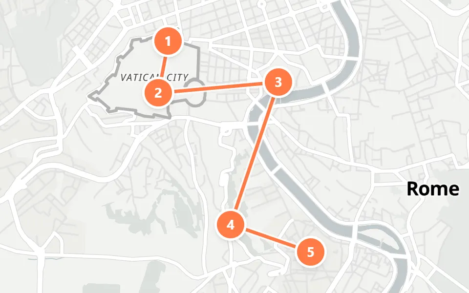 Map of day 2 in Rome: 5 stops in walking order