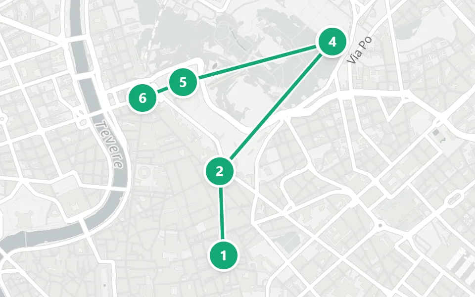 Map of day 3 in Rome: 6 stops in walking order