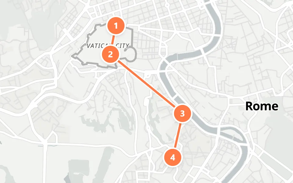 Karte von Tag 2 in Rom: 4 Stopps in Gehreihenfolge