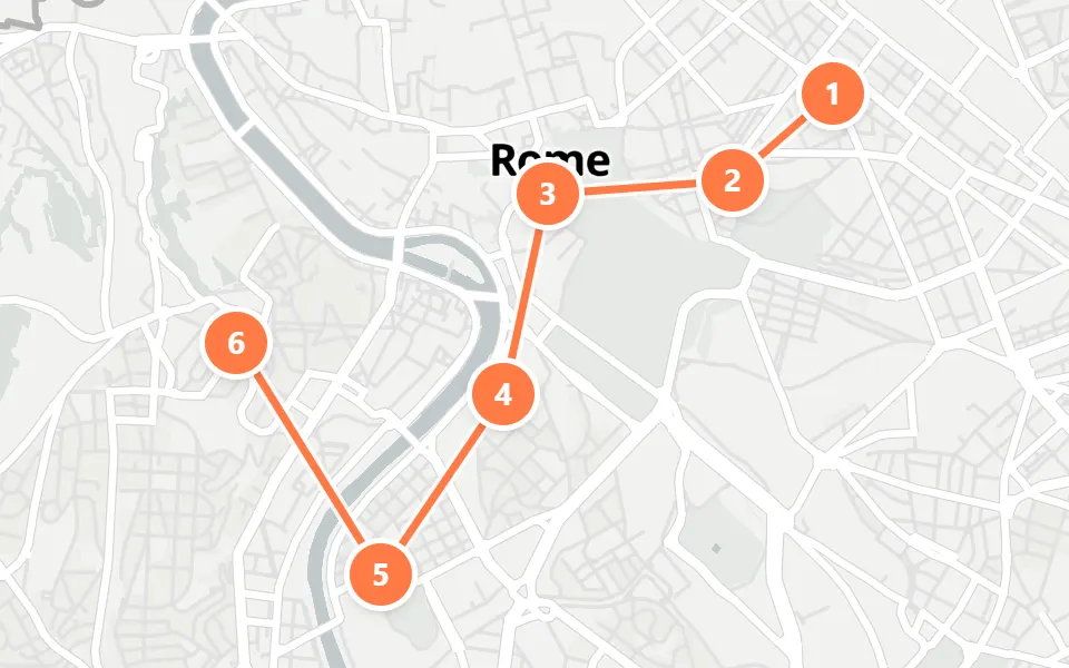 Map of day 2 in Rome: 6 stops in walking order