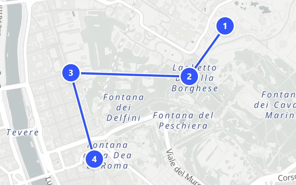 Map of day 1 in Rome: 4 stops in walking order
