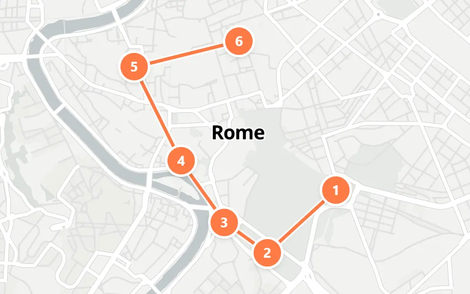 Map of day 2 in Rome: 6 stops in walking order