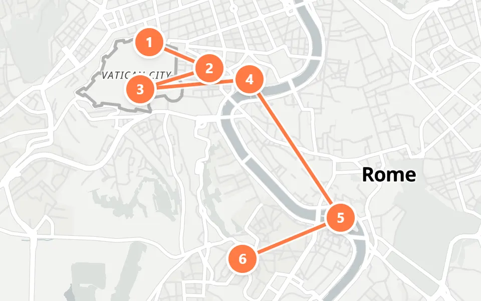 Map of day 2 in Rome: 6 stops in walking order