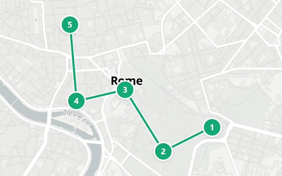 Map of day 3 in Rome: 5 stops in walking order