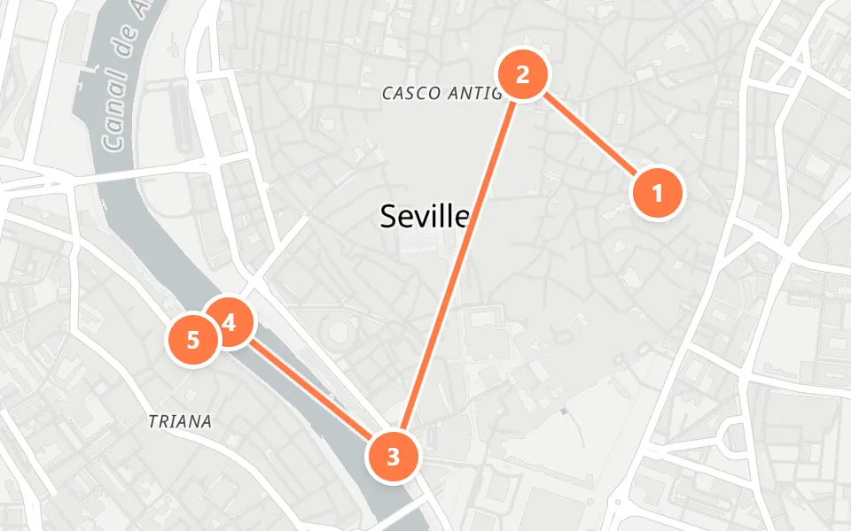 Map of day 2 in Seville: 5 stops in walking order