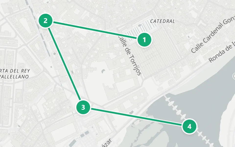 Map of day 3 in Seville: 4 stops in walking order