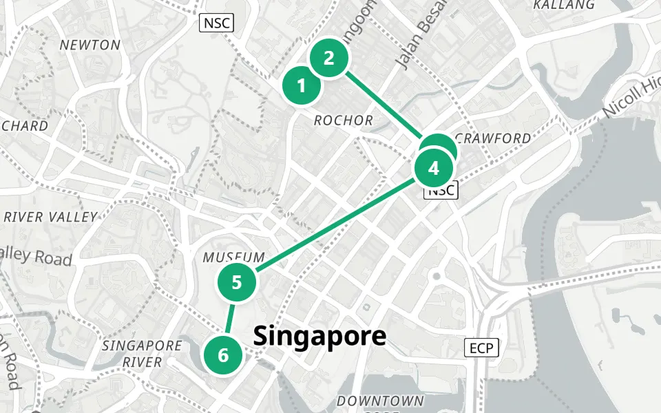 Karte von Tag 3 in Singapur: 6 Stopps in Gehreihenfolge