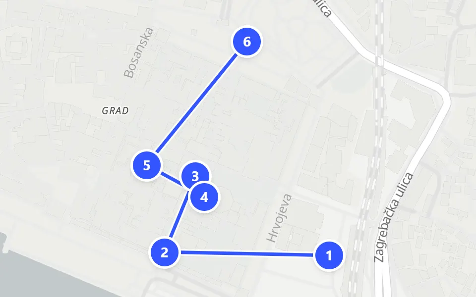 Map of day 1 in Split: 6 stops in walking order