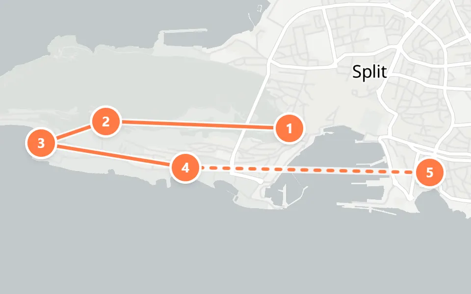 Map of day 2 in Split: 5 stops in walking order