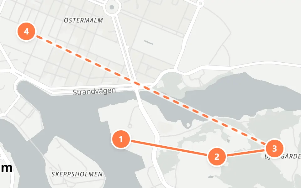 Map of day 2 in Stockholm: 4 stops in walking order