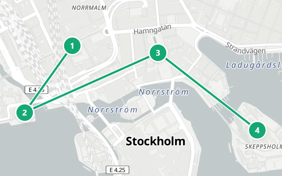 Map of day 3 in Stockholm: 4 stops in walking order