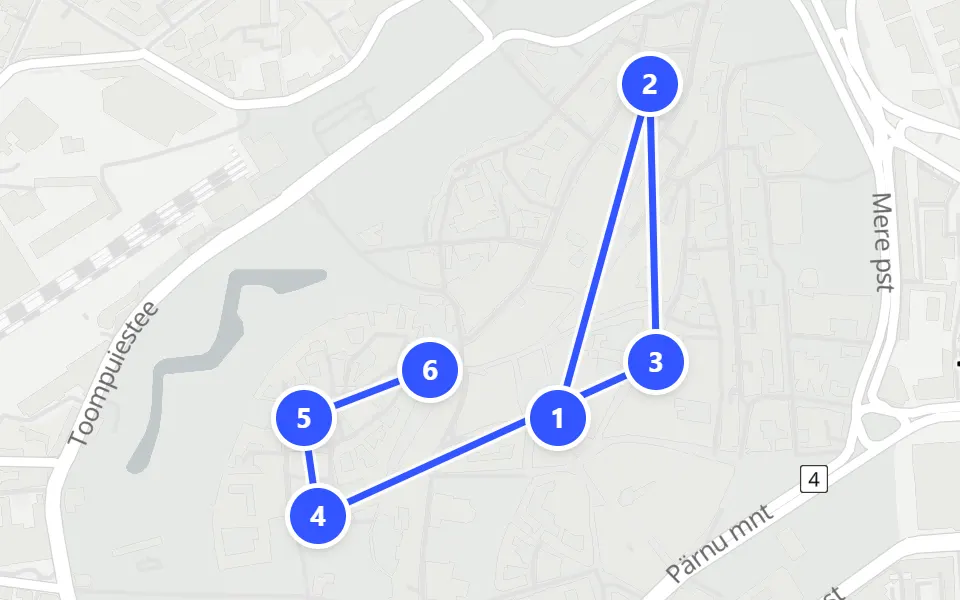 Map of day 1 in Tallinn: 6 stops in walking order