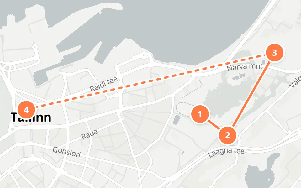 Map of day 2 in Tallinn: 4 stops in walking order