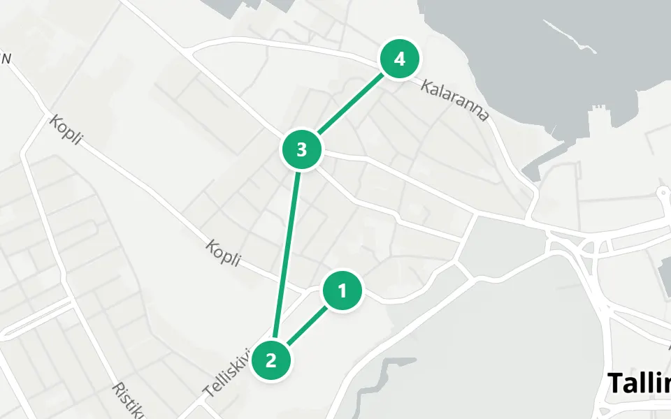 Map of day 3 in Tallinn: 4 stops in walking order