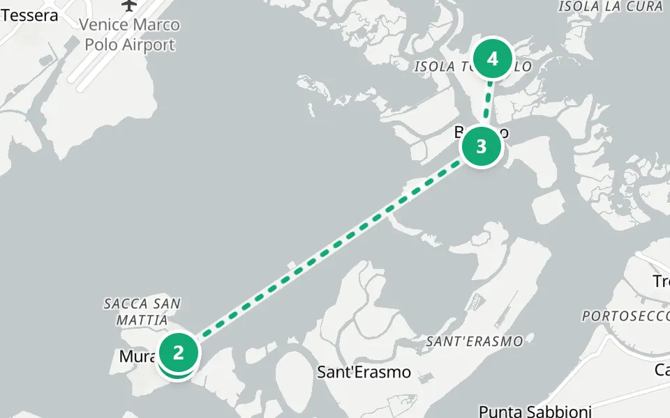 Map of day 3 in Venice: 4 stops in walking order