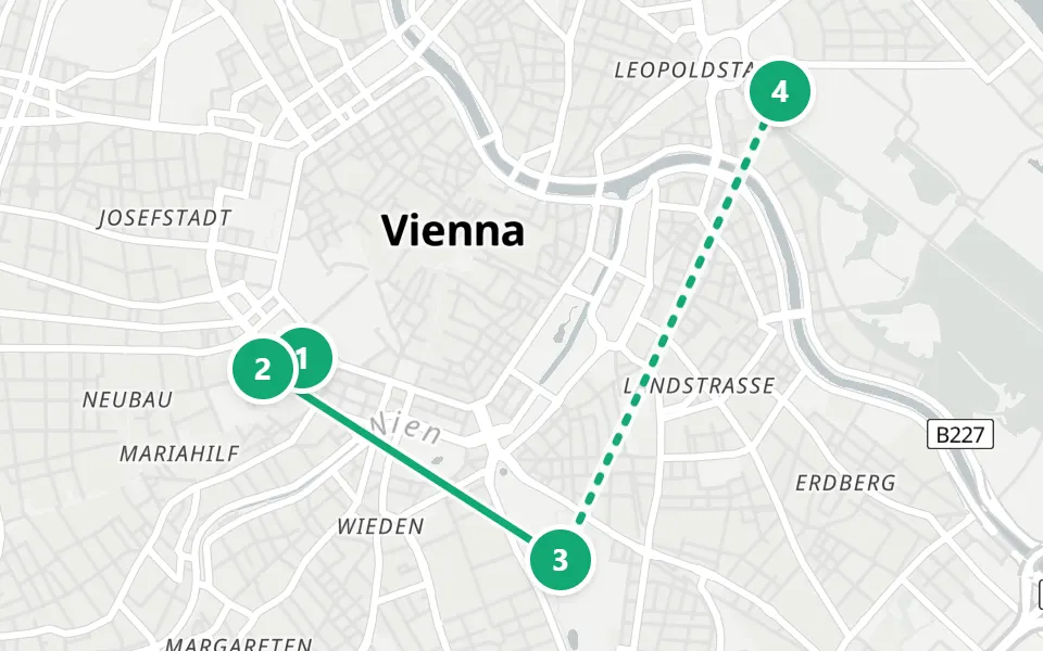 Map of day 3 in Vienna: 4 stops in walking order