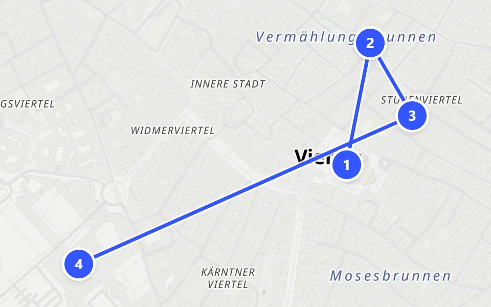 Map of day 1 in Vienna: 4 stops in walking order