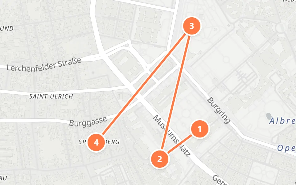 Map of day 2 in Vienna: 4 stops in walking order