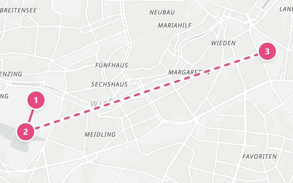 Map of day 4 in Vienna: 3 stops in walking order