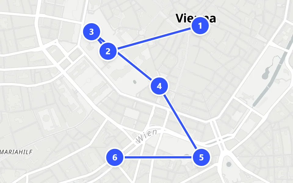 Map of day 1 in Vienna: 6 stops in walking order