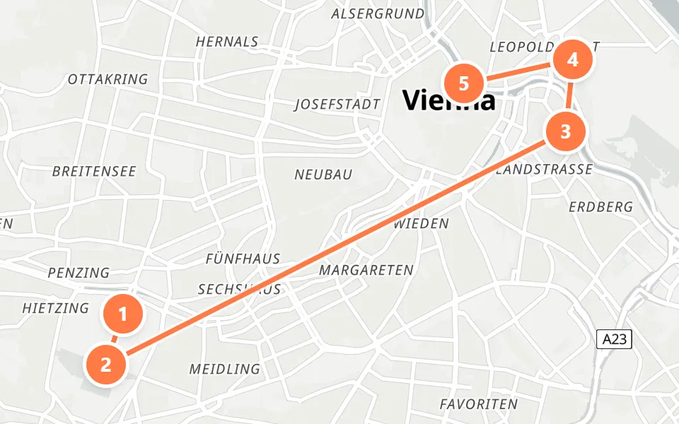 Map of day 2 in Vienna: 5 stops in walking order