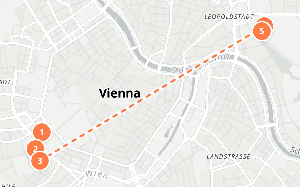 Map of day 2 in Vienna: 5 stops in walking order