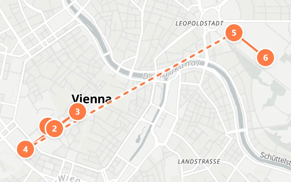 Karte von Tag 2 in Wien: 6 Stopps in Gehreihenfolge