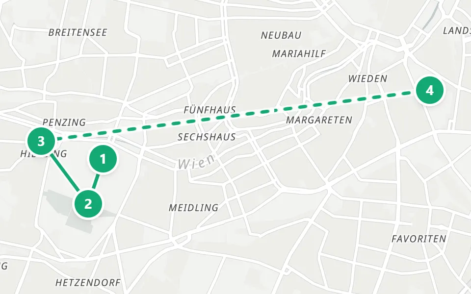 Karte von Tag 3 in Wien: 4 Stopps in Gehreihenfolge