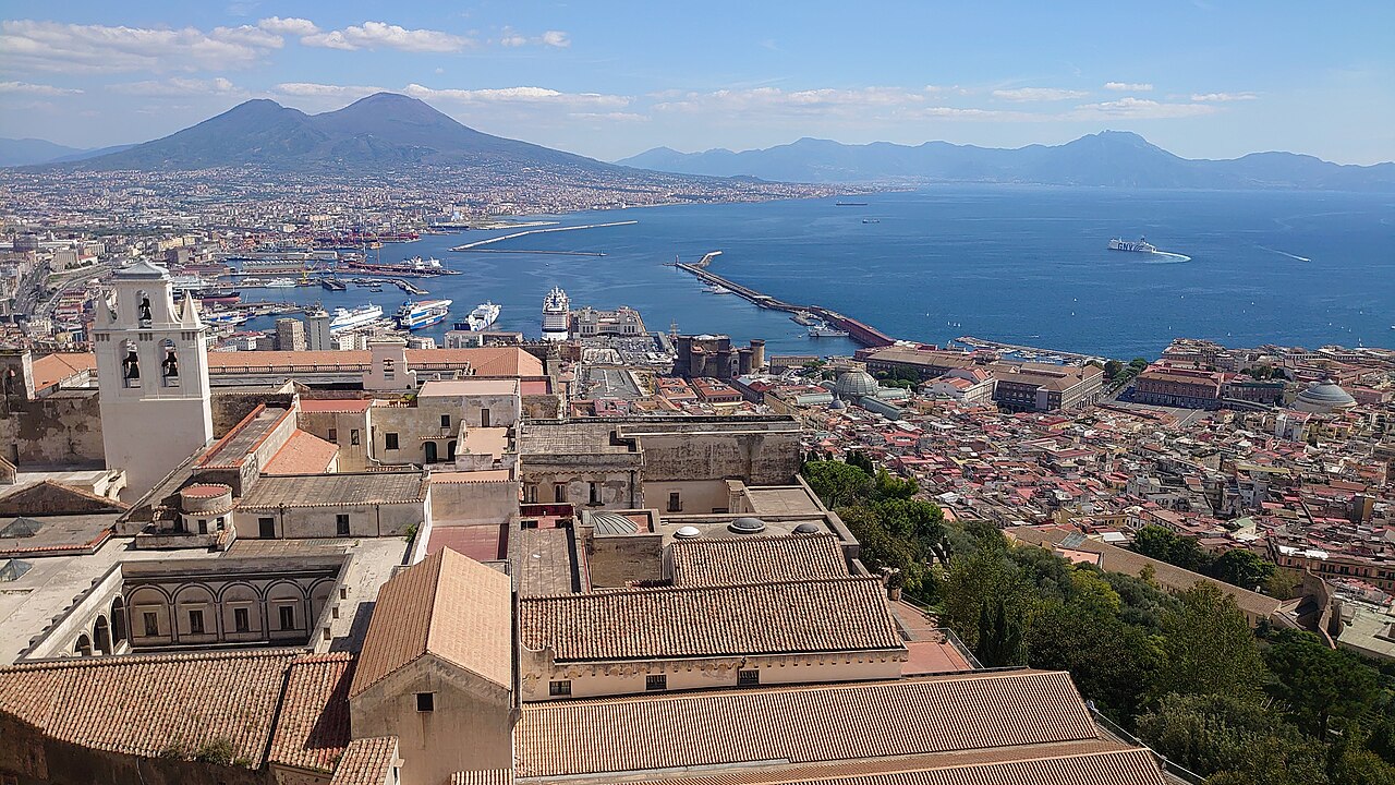 View over Naples and the bay with Vesuvius