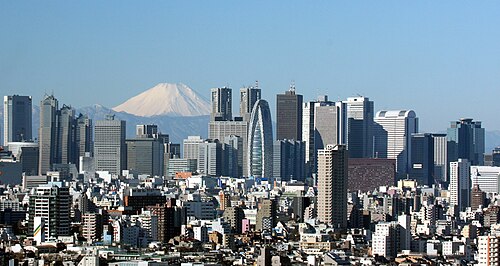 Skyscrapers in Shinjuku with Mount Fuji behind