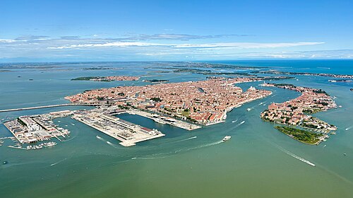 Aerial view of Venice in the lagoon