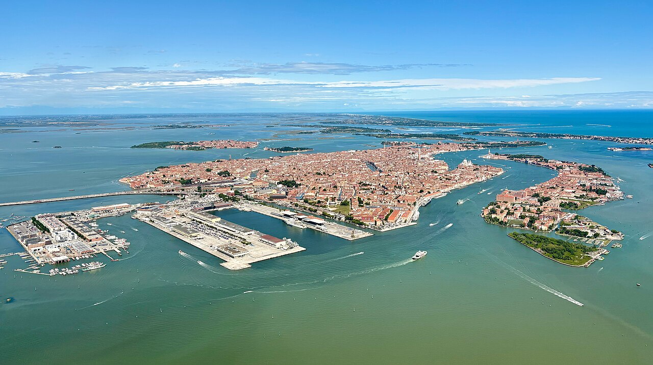 Aerial view of Venice in the lagoon